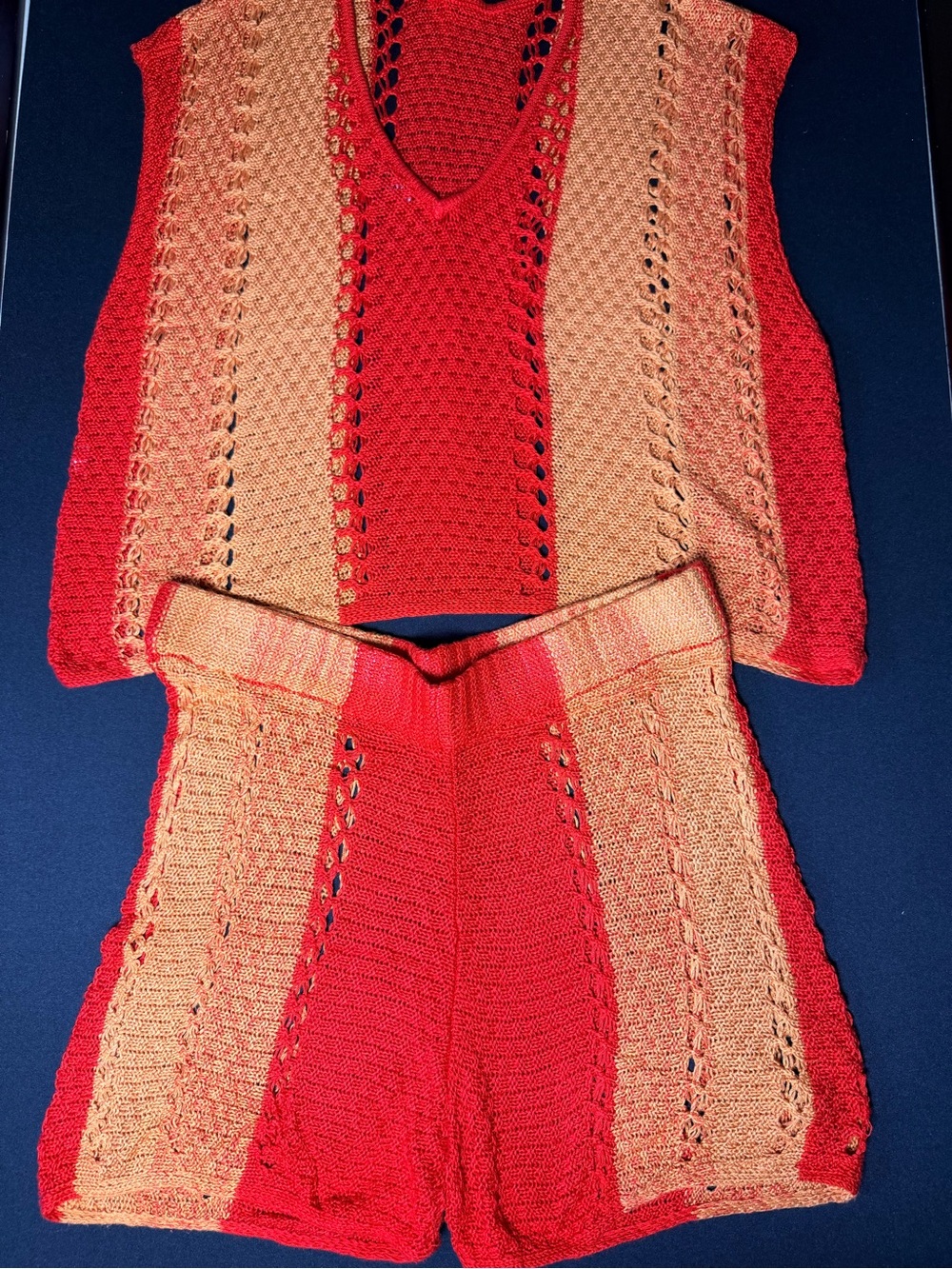 Zara Red and Peach Openwork Knit Two-Piece Set